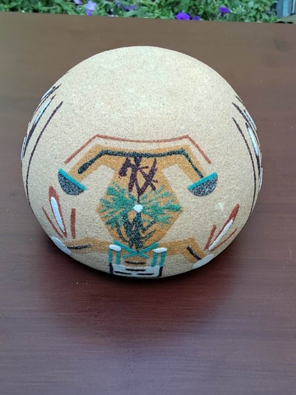 Southwestern Navajo-Style Sand Art Vessel with Yei figures; Health & Harmony - Picture 5 of 8